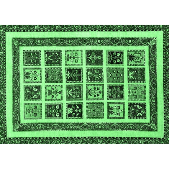 Ahgly Company Indoor Rectangle Abstract Emerald Green Modern Area Rugs, 4' x 6'