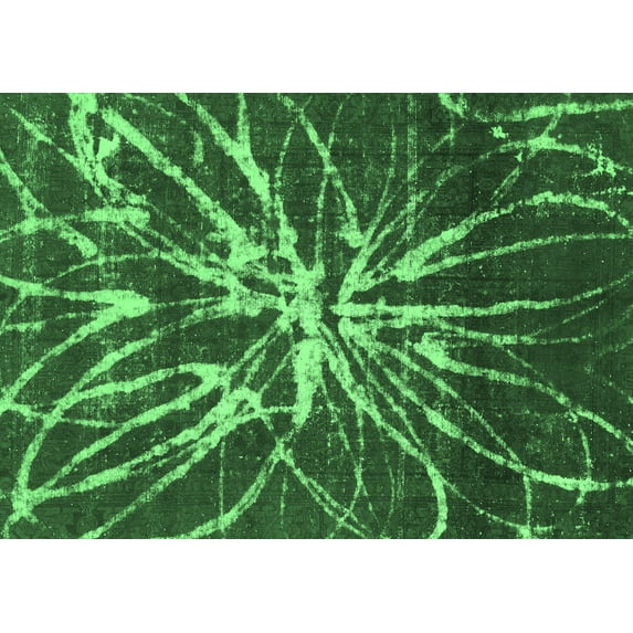 Ahgly Company Indoor Rectangle Abstract Emerald Green Modern Area Rugs, 5' x 8'
