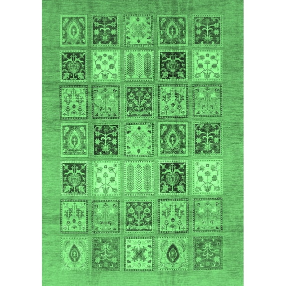 Ahgly Company Indoor Rectangle Abstract Emerald Green Modern Area Rugs, 7' x 10'