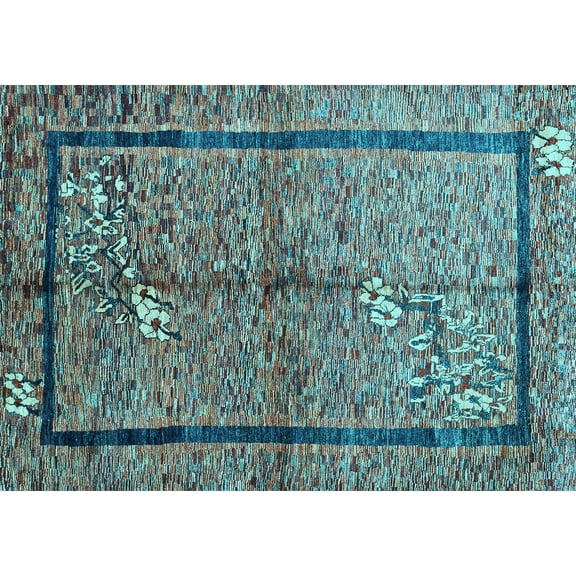 Ahgly Company Indoor Rectangle Abstract Light Blue Contemporary Area Rugs, 5' x 7'