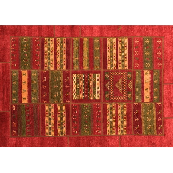 Ahgly Company Indoor Rectangle Abstract Orange Contemporary Area Rugs, 8' x 12'