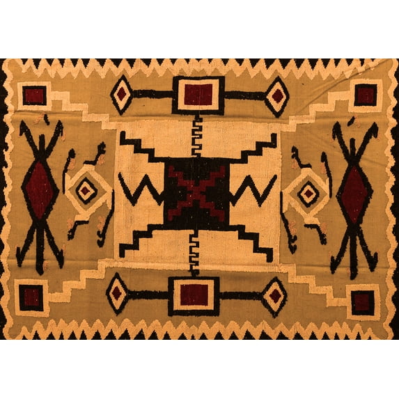 Ahgly Company Indoor Rectangle Abstract Orange Modern Area Rugs, 2' x 4'