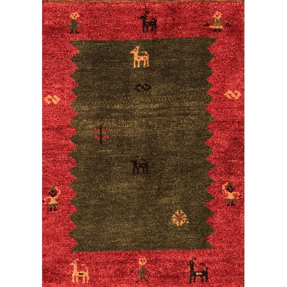 Ahgly Company Indoor Rectangle Abstract Orange Modern Area Rugs, 7' x 10'
