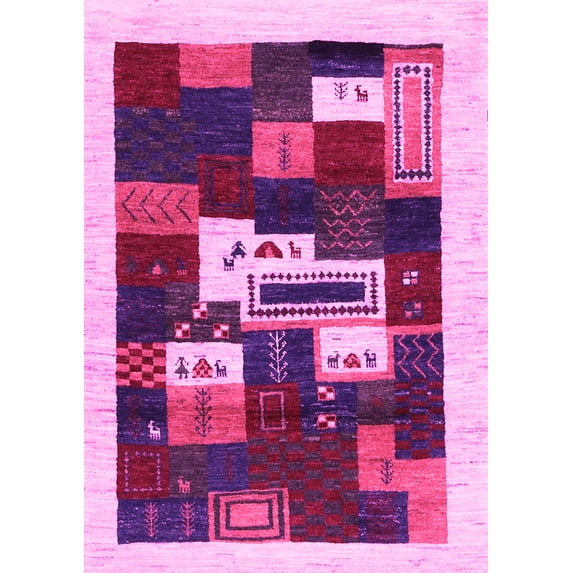 Ahgly Company Indoor Rectangle Abstract Pink Contemporary Area Rugs, 7' x 10'