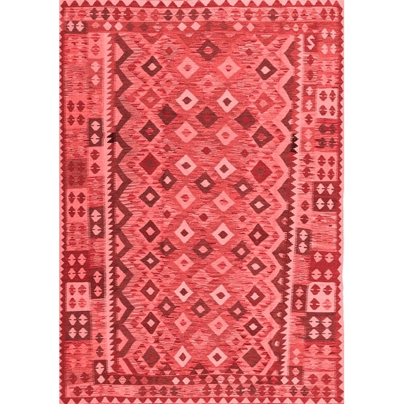 Ahgly Company Indoor Rectangle Abstract Red Contemporary Area Rugs, 6' x 9'