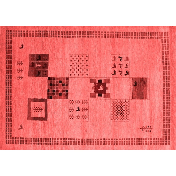 Ahgly Company Indoor Rectangle Abstract Red Contemporary Area Rugs, 8' x 10'