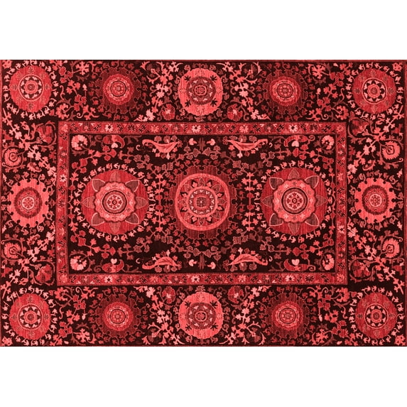 Ahgly Company Indoor Rectangle Abstract Red Modern Area Rugs, 2' x 5'