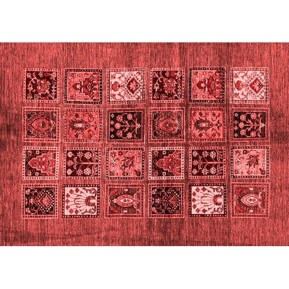 Ahgly Company Indoor Rectangle Abstract Red Modern Area Rugs, 5' x 7'