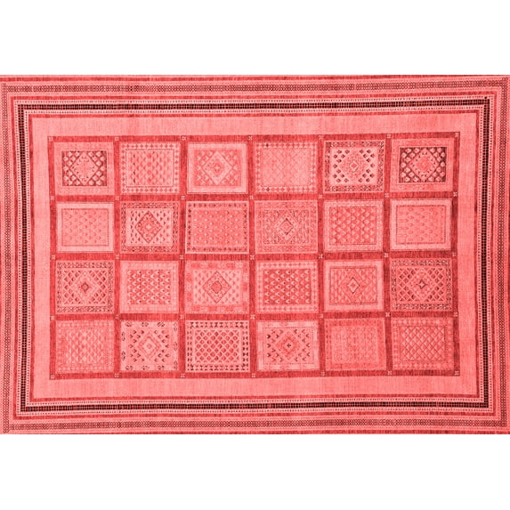 Ahgly Company Indoor Rectangle Abstract Red Modern Area Rugs, 8' x 10'