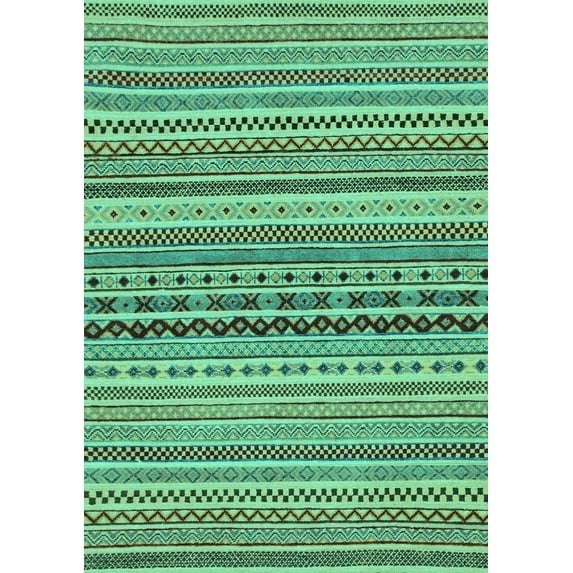 Ahgly Company Indoor Rectangle Abstract Turquoise Blue Modern Area Rugs, 2' x 5'