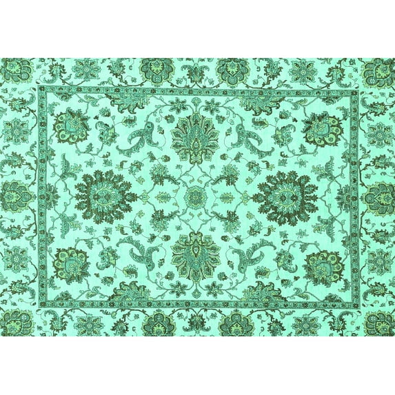 Ahgly Company Indoor Rectangle Abstract Turquoise Blue Modern Area Rugs, 2' x 5'