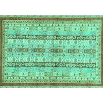 Ahgly Company Indoor Rectangle Abstract Turquoise Blue Modern Area Rugs, 5' x 7'