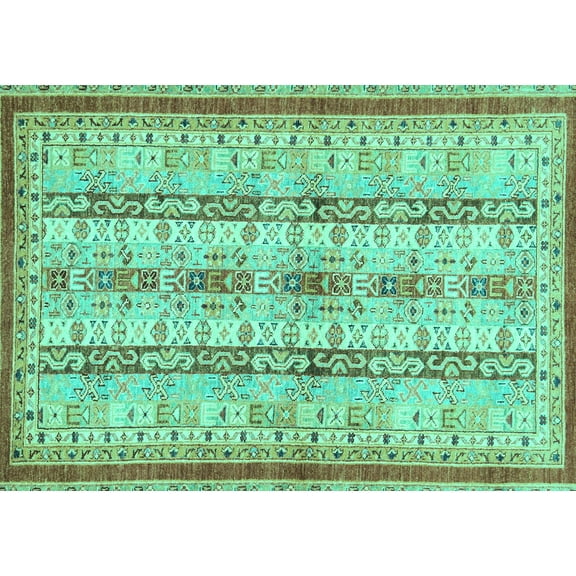 Ahgly Company Indoor Rectangle Abstract Turquoise Blue Modern Area Rugs, 5' x 7'