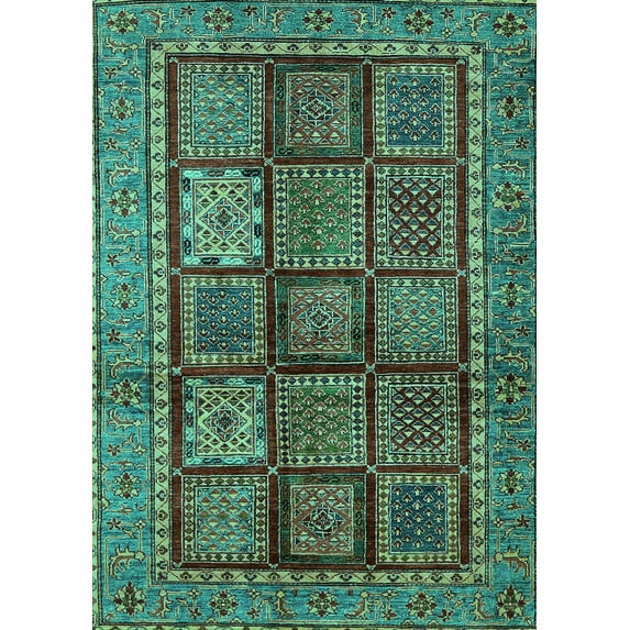 Ahgly Company Indoor Rectangle Abstract Turquoise Blue Modern Area Rugs, 6' x 9'