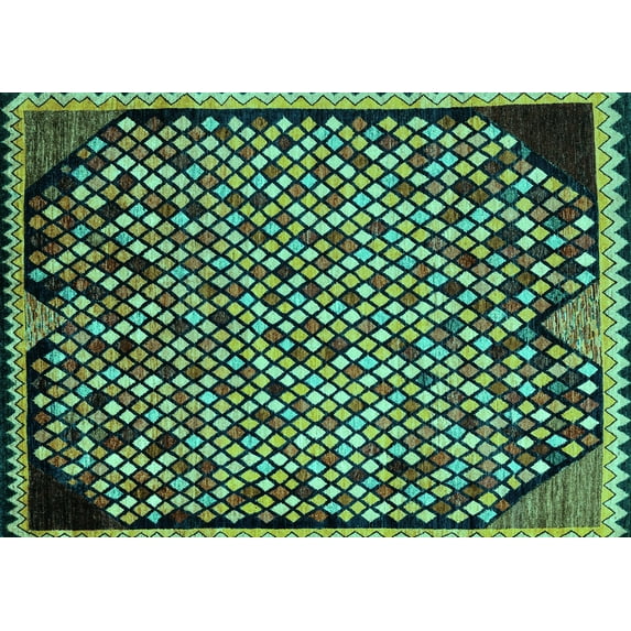 Ahgly Company Indoor Rectangle Abstract Turquoise Blue Modern Area Rugs, 6' x 9'