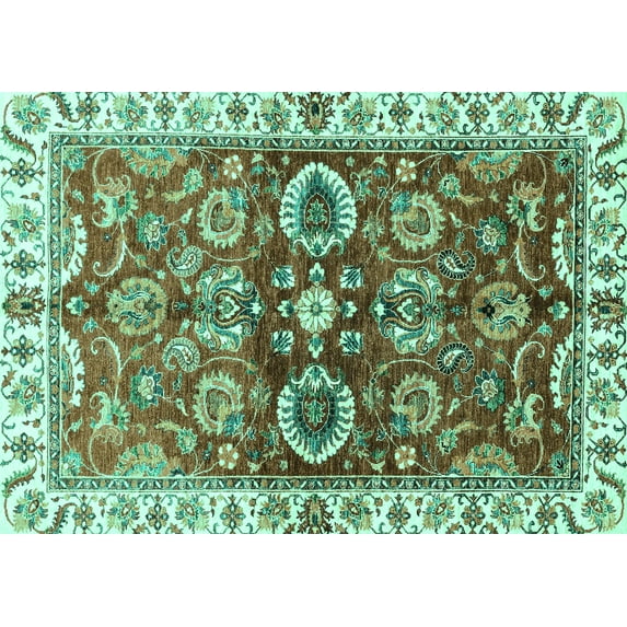 Ahgly Company Indoor Rectangle Abstract Turquoise Blue Modern Area Rugs, 7' x 10'