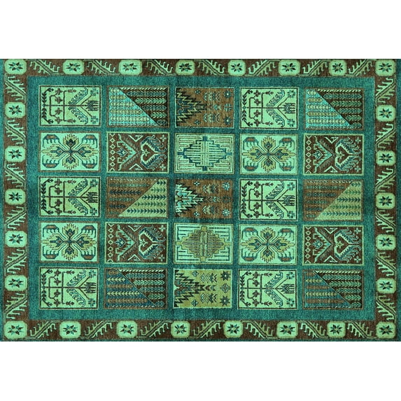 Ahgly Company Indoor Rectangle Abstract Turquoise Blue Modern Area Rugs, 7' x 10'