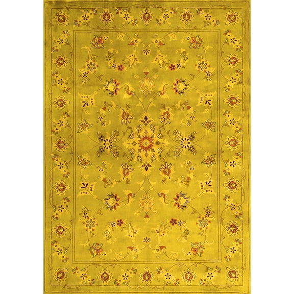 Ahgly Company Indoor Rectangle Abstract Yellow Contemporary Area Rugs, 3' x 5'