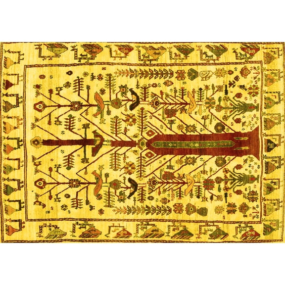Ahgly Company Indoor Rectangle Abstract Yellow Contemporary Area Rugs, 4' x 6'