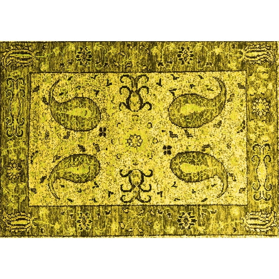 Ahgly Company Indoor Rectangle Abstract Yellow Contemporary Area Rugs, 5' x 7'
