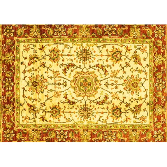 Ahgly Company Indoor Rectangle Abstract Yellow Modern Area Rugs, 5' x 7'