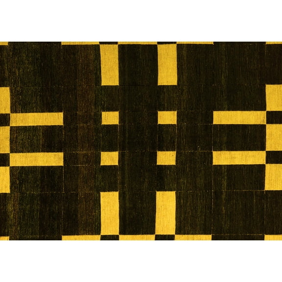 Ahgly Company Indoor Rectangle Abstract Yellow Modern Area Rugs, 5' x 7'