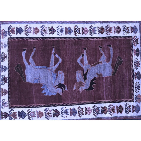 Ahgly Company Indoor Rectangle Animal Blue Traditional Area Rugs, 5' x 7'