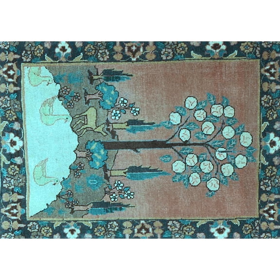 Ahgly Company Indoor Rectangle Animal Light Blue Traditional Area Rugs, 2' x 4'