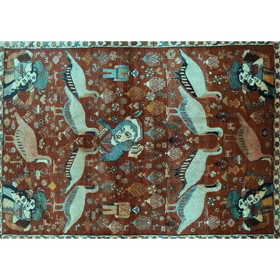 Ahgly Company Indoor Rectangle Animal Light Blue Traditional Area Rugs, 5' x 7'