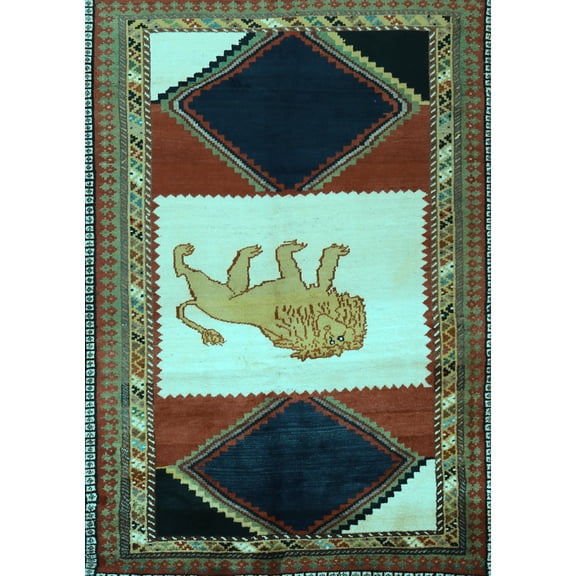 Ahgly Company Indoor Rectangle Animal Light Blue Traditional Area Rugs, 5' x 7'