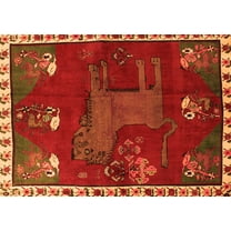 Ahgly Company Indoor Rectangle Animal Orange Traditional Area Rugs, 5' x 7'