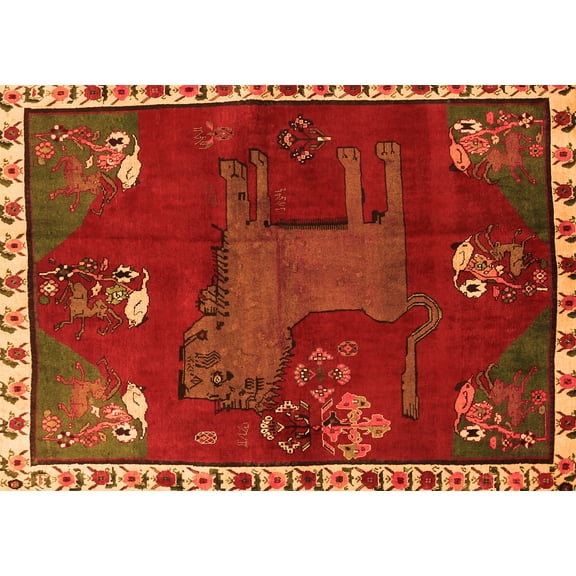 Ahgly Company Indoor Rectangle Animal Orange Traditional Area Rugs, 5' x 7'