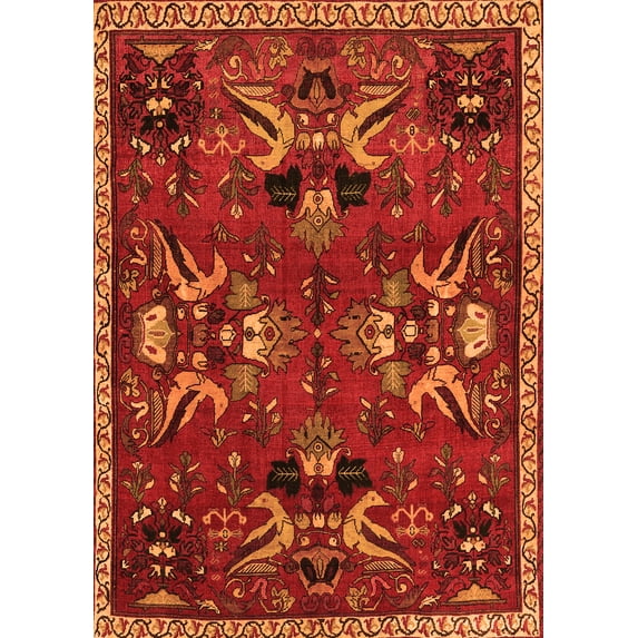 Ahgly Company Indoor Rectangle Animal Orange Traditional Area Rugs, 8' x 12'