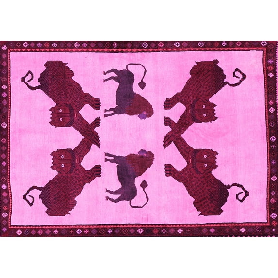 Ahgly Company Indoor Rectangle Animal Pink Traditional Area Rugs, 3' x 5'