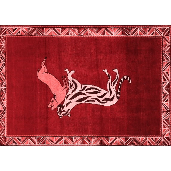 Ahgly Company Indoor Rectangle Animal Red Traditional Area Rugs, 7' x 9'