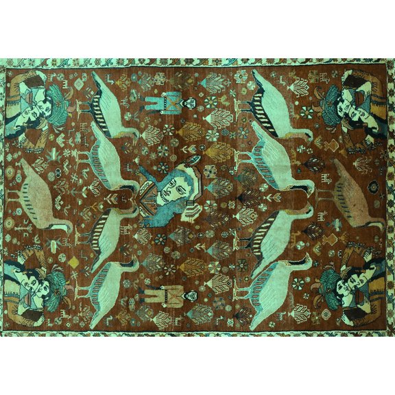 Ahgly Company Indoor Rectangle Animal Turquoise Blue Traditional Area Rugs, 2' x 5'