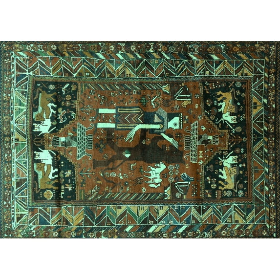 Ahgly Company Indoor Rectangle Animal Turquoise Blue Traditional Area Rugs, 2' x 5'