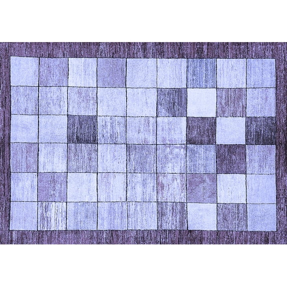 Ahgly Company Indoor Rectangle Checkered Blue Modern Area Rugs, 8' x 12'