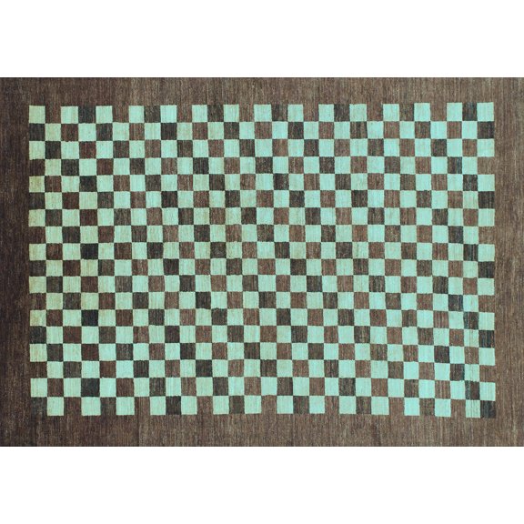 Ahgly Company Indoor Rectangle Checkered Light Blue Modern Area Rugs, 5' x 8'