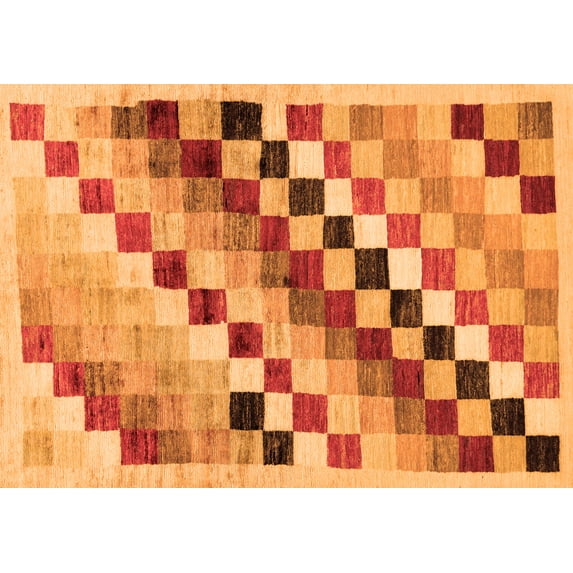 Ahgly Company Indoor Rectangle Checkered Orange Modern Area Rugs, 5' x 7'
