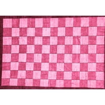 Ahgly Company Indoor Rectangle Checkered Pink Modern Area Rugs, 5' x 7'
