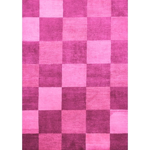 Ahgly Company Indoor Rectangle Checkered Pink Modern Area Rugs, 5' x 7'