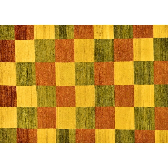 Ahgly Company Indoor Rectangle Checkered Yellow Modern Area Rugs, 6' x 9'