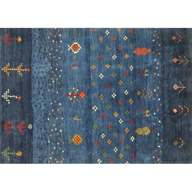 Ahgly Company Indoor Rectangle Contemporary Dark Blue Grey Blue Area Rugs, 6' x 9'