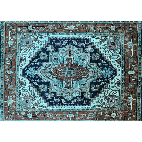 Ahgly Company Indoor Rectangle Geometric Light Blue Traditional Area Rugs, 2' x 5'