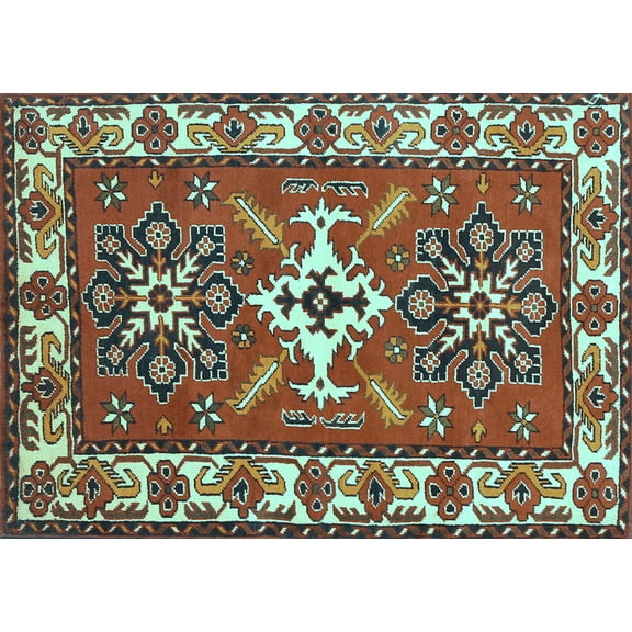 Ahgly Company Indoor Rectangle Geometric Light Blue Traditional Area Rugs, 2' x 5'