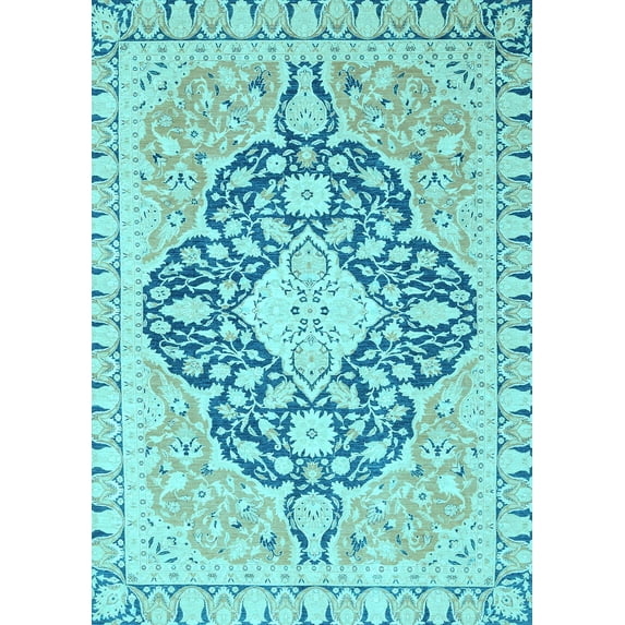 Ahgly Company Indoor Rectangle Geometric Light Blue Traditional Area Rugs, 2' x 5'