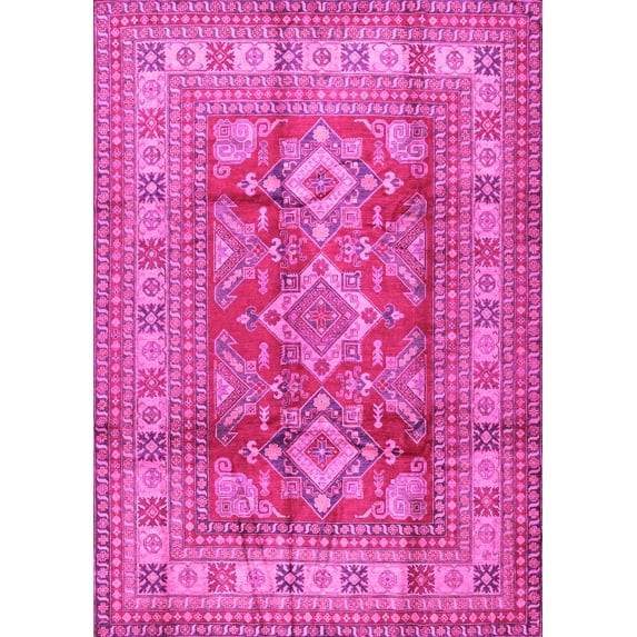 Ahgly Company Indoor Rectangle Geometric Pink Traditional Area Rugs, 8' x 12'