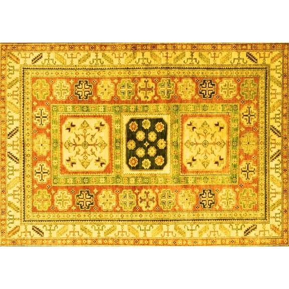 Ahgly Company Indoor Rectangle Geometric Yellow Traditional Area Rugs, 2' x 5'
