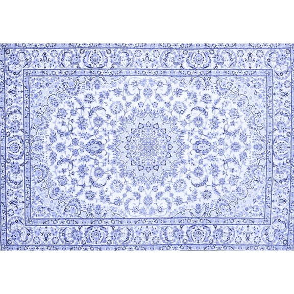 Ahgly Company Indoor Rectangle Medallion Blue Traditional Area Rugs, 5' x 7'